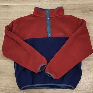 LL Bean Vintage Sz M 1/4 Snap Sweater/ blue and burgundy Fleece Pullover